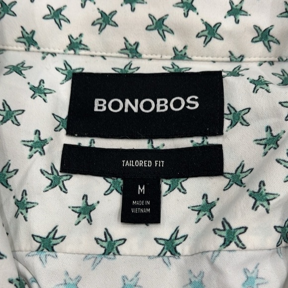 Bonobos | Tech Performance Button-Up Shirt | White‎ & Green Starfish | Medium - Picture 2 of 12